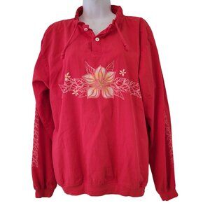 Crazy Shirts Hawaii S USA Cotton Red Floral Vintage 90s Y2K Pullover Long Sleeve